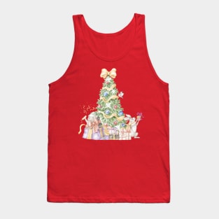 hedgehog with rabbit in front of new year tree Tank Top